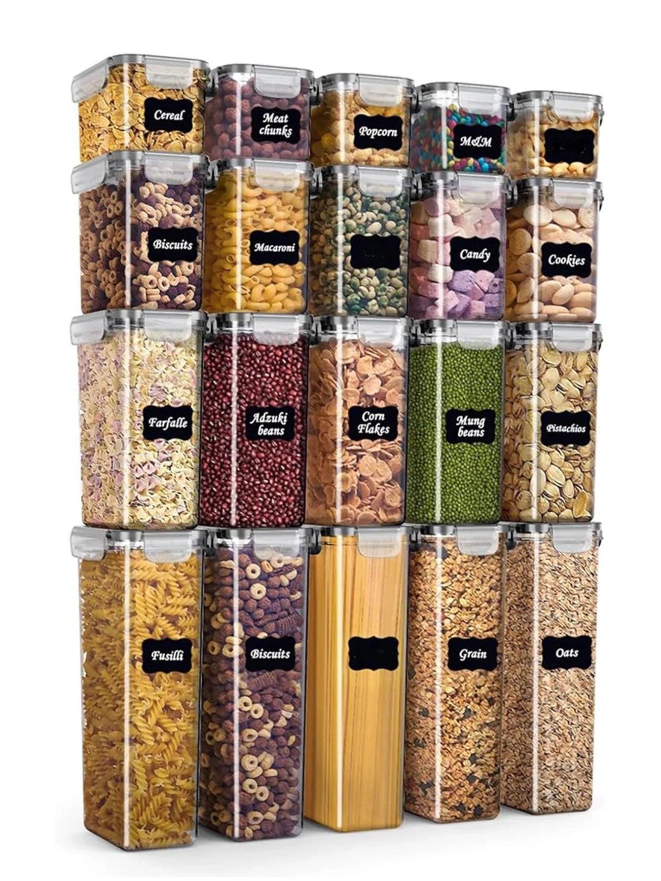 48-piece airtight food storage container set for pantry organization