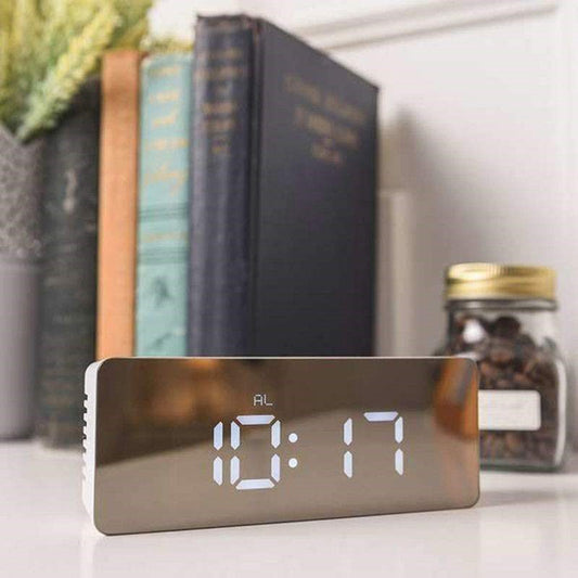 LED mirror digital alarm clock with temperature display and night light