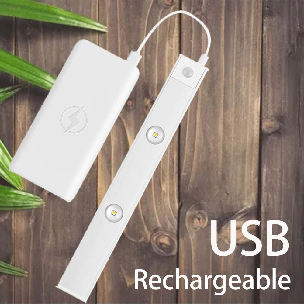 Rechargeable LED light bar illuminating a dark closet space