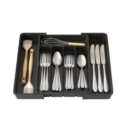 Expandable kitchen drawer organizer for utensils and flatware