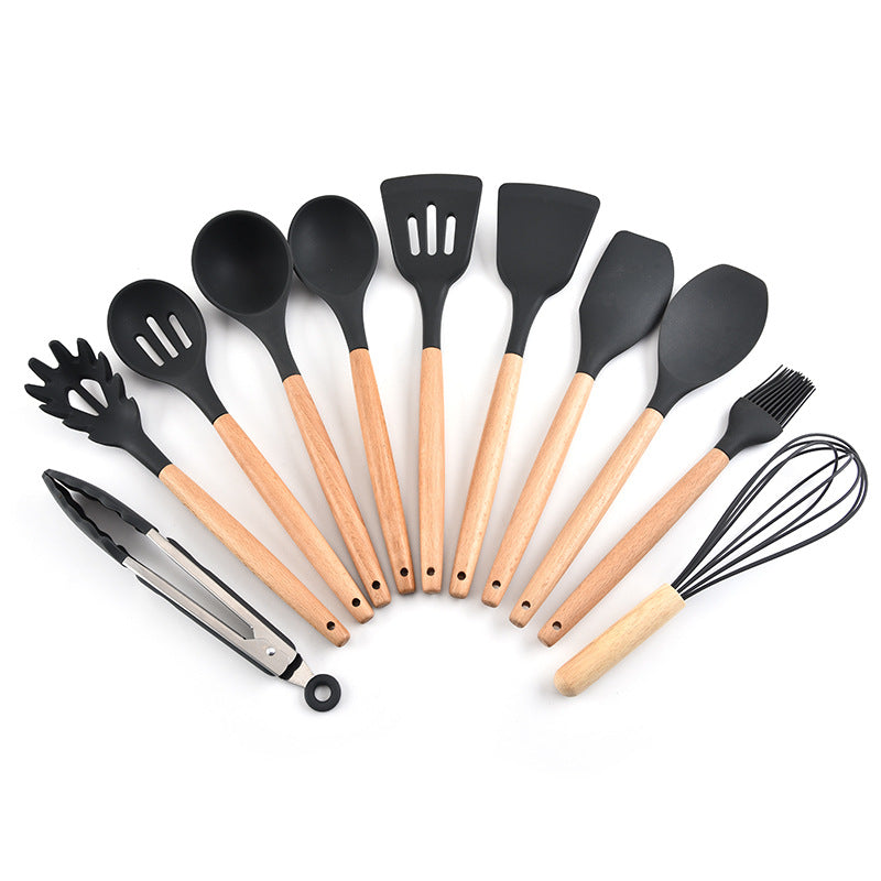 Silicone kitchen utensil set with cooking and serving tools