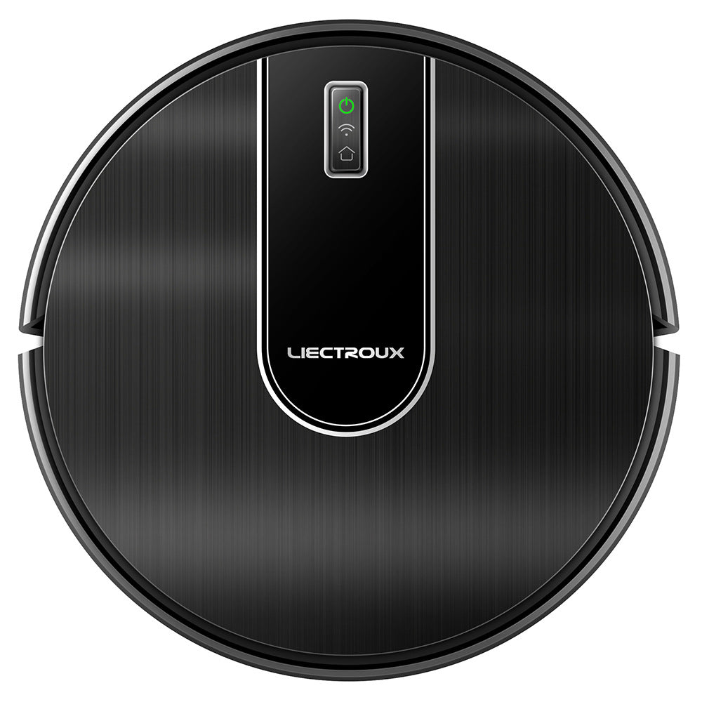 Black smart robot vacuum cleaner for automatic floor cleaning