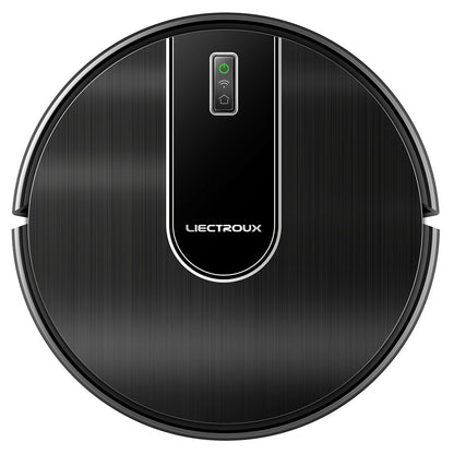 Black smart robot vacuum cleaner for automatic floor cleaning