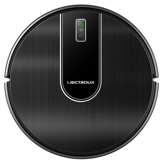 Black smart robot vacuum cleaner for automatic floor cleaning