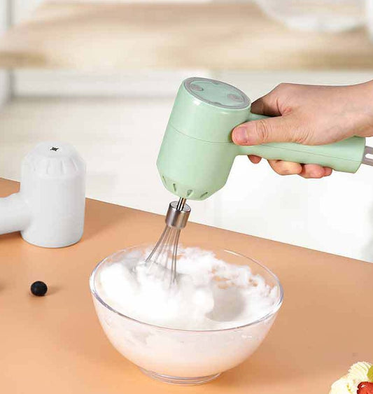 Rechargeable three-speed milk frother and handheld mixer